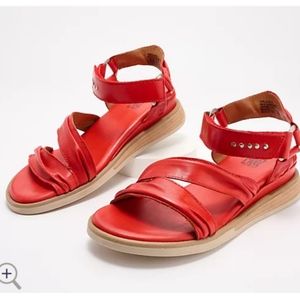 Miz Mooz Leather Wide Width Ankle Strap Sandals - Red Camellia Sz 8/39